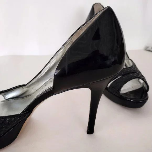 Marc Fisher Black Platform Open Toe Patent Leather Stiletto Pumps - Picture 8 of 16